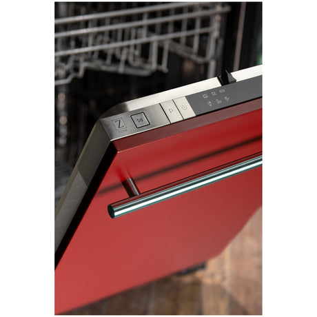 ZLINE 18 in. Compact Top Control Dishwasher with Red Matte Panel and Modern Style Handle, 52 dBa (DW-RM-H-18)