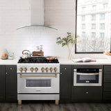 ZLINE Autograph Edition 36 in. 4.6 cu. ft. Dual Fuel Range with Gas Stove and Electric Oven in Stainless Steel with Champagne Bronze Accents (RAZ-36-CB)