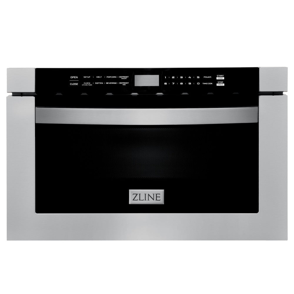 ZLINE 36 in. Kitchen Package with Stainless Steel Dual Fuel Range, Range Hood, Microwave Drawer and Tall Tub Dishwasher (4KP-RARH36-MWDWV)