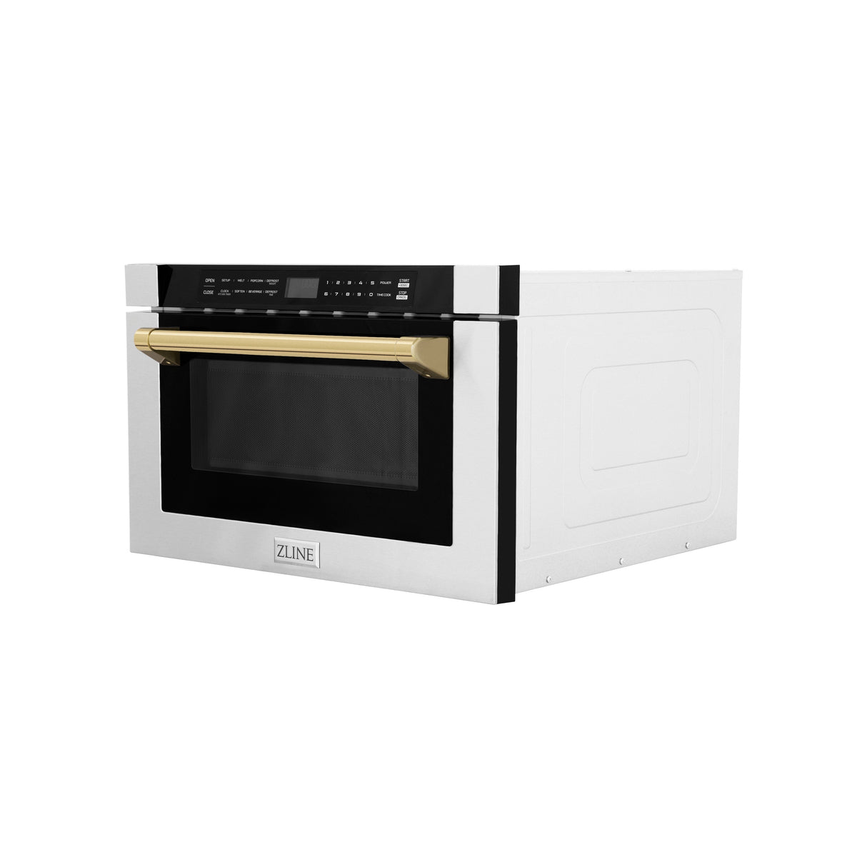 ZLINE Autograph Edition 24 in. 1.2 cu. ft. Built-in Microwave Drawer with a Traditional Handle in Stainless Steel and Polished Gold Accents (MWDZ-1-H-G)