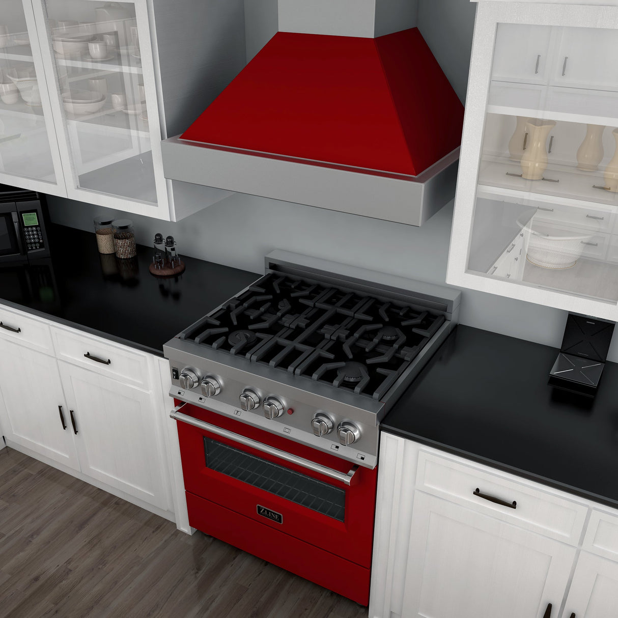 ZLINE 30 in. 4.0 cu. ft. Dual Fuel Range with Gas Stove and Electric Oven in All Fingerprint Resistant Stainless Steel with Red Gloss Door (RAS-RG-30)