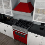 ZLINE 30 in. 4.0 cu. ft. Dual Fuel Range with Gas Stove and Electric Oven in All Fingerprint Resistant Stainless Steel with Red Gloss Door (RAS-RG-30)