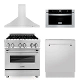 ZLINE 30 in. Kitchen Package with Stainless Steel Dual Fuel Range, Range Hood, Microwave Drawer and Classic Dishwasher (4KP-RARH30-MWDW)