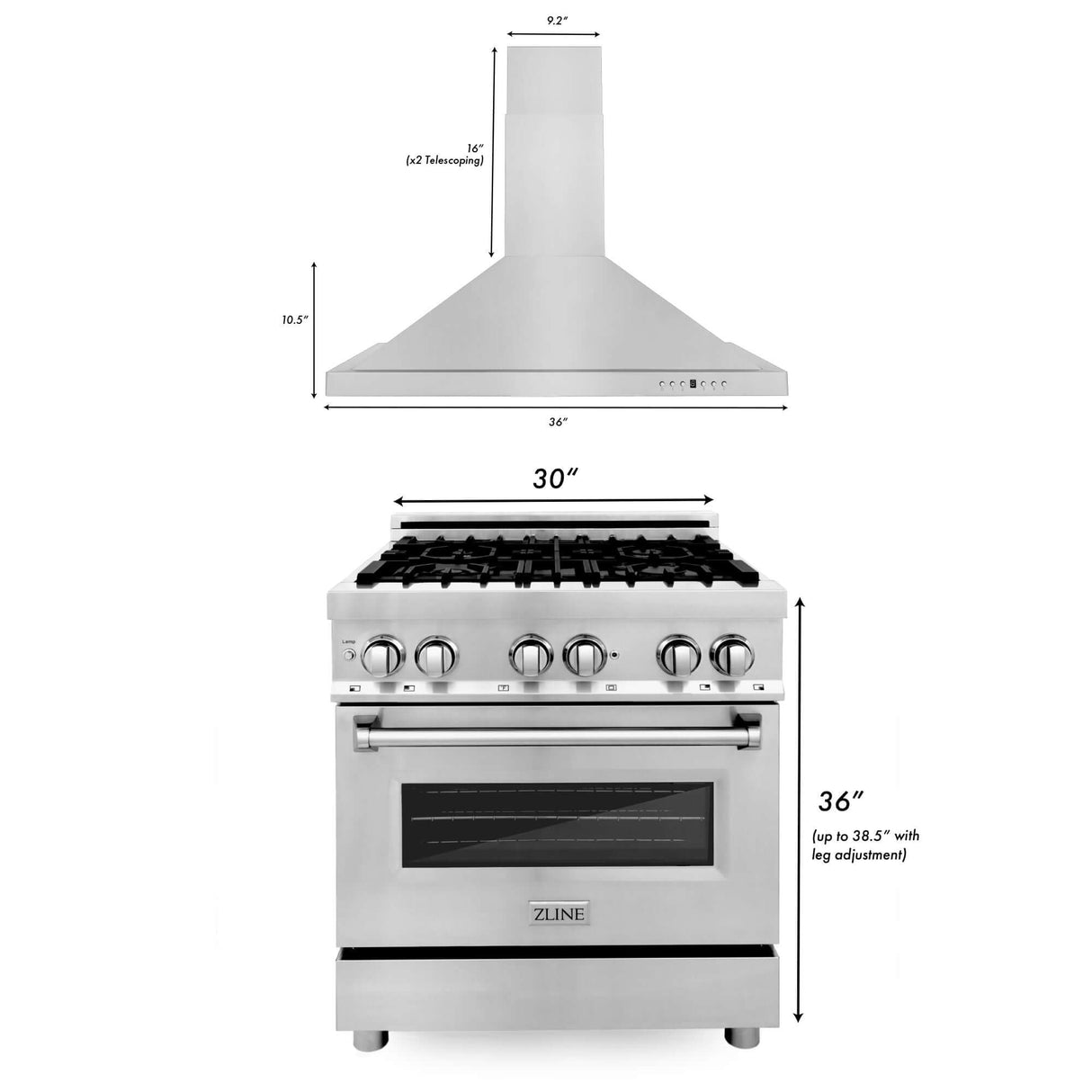 ZLINE 30 in. Kitchen Package with Stainless Steel Dual Fuel Range and Convertible Vent Range Hood (2KP-RARH30)