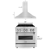 ZLINE 30 in. Kitchen Package with Stainless Steel Dual Fuel Range and Convertible Vent Range Hood (2KP-RARH30)