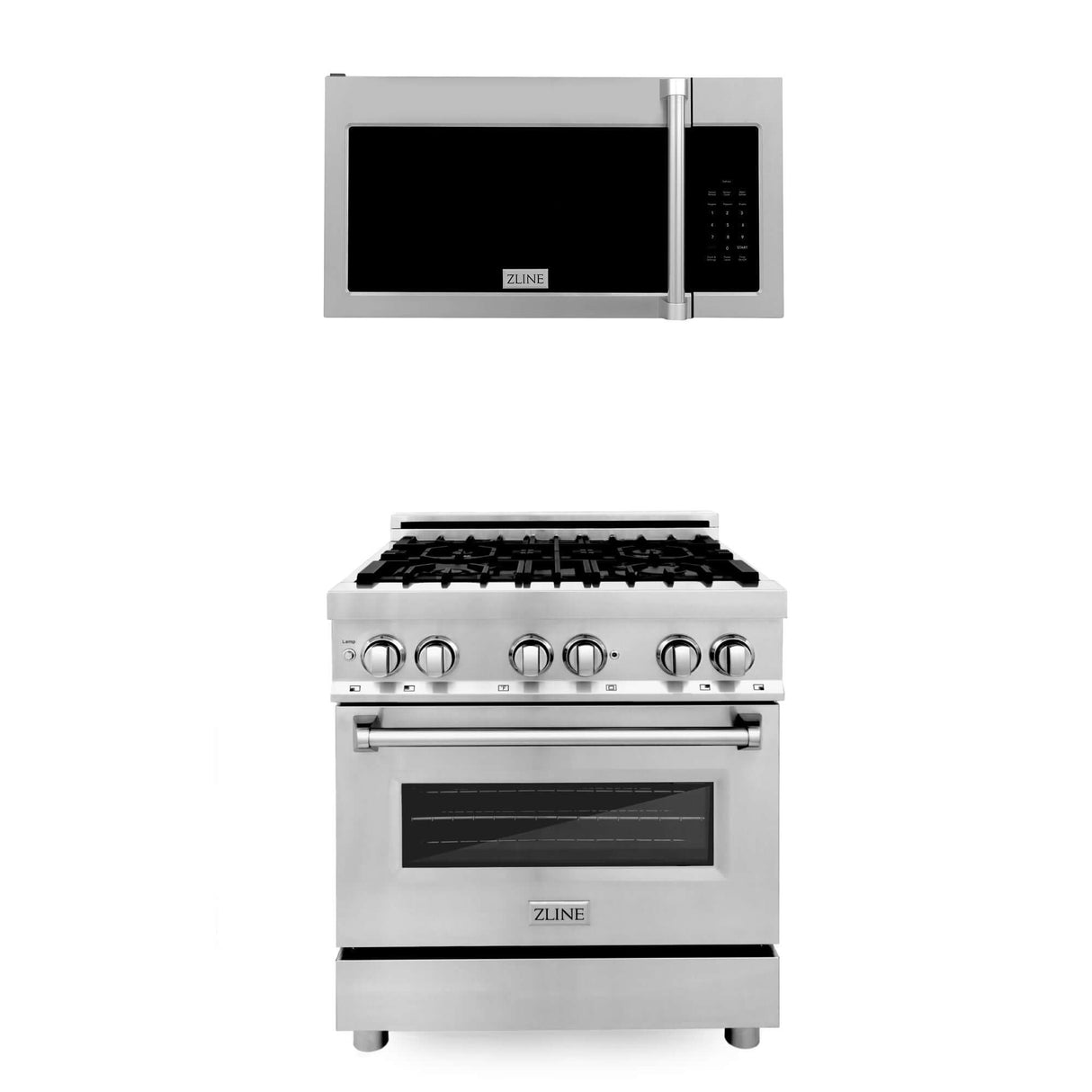 ZLINE 30 in. Kitchen Package Stainless Steel Dual Fuel Range and Over-The-Range Microwave with Traditional Handle (2KP-RAOTRH30)