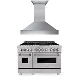 ZLINE 48 in. Kitchen Package with DuraSnow Stainless Steel Dual Fuel Range and Convertible Vent Range Hood (2KP-RASSNRH48)