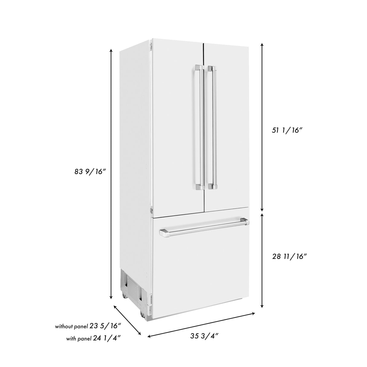 ZLINE 36 in. 19.6 cu. ft. Built-In 2-Door Bottom Freezer Refrigerator with Internal Water and Ice Dispenser in White Matte (RBIV-WM-36)