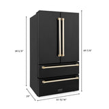 ZLINE 36 in. Autograph Edition Kitchen Package with Black Stainless Steel Dual Fuel Range, Range Hood, Dishwasher, and French Door Refrigerator with Polished Gold Accents (4AKPR-RABRHDWV36-G)