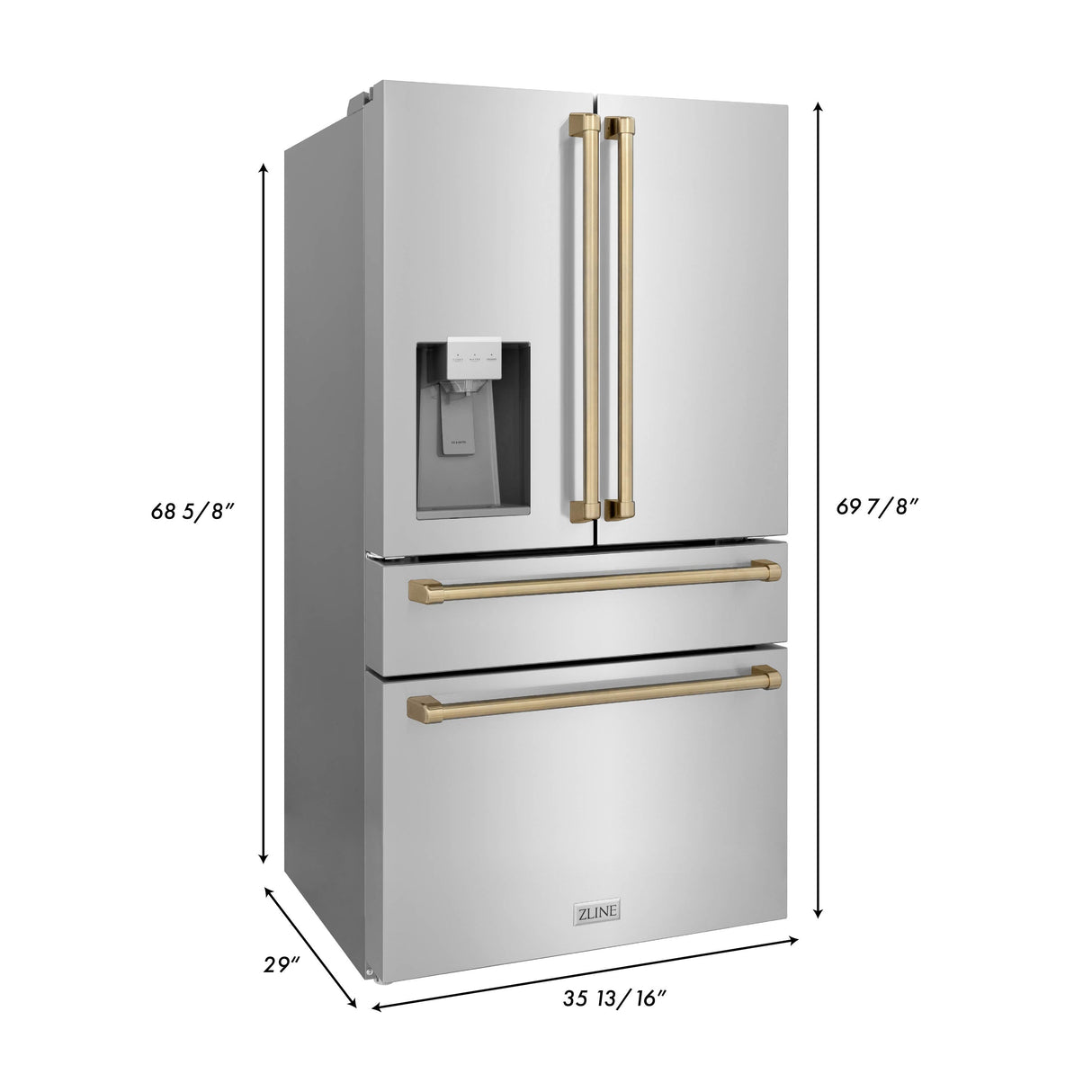 ZLINE 48 in. Autograph Edition Kitchen Package with Stainless Steel Dual Fuel Range, Range Hood, Dishwasher and Refrigeration Including External Water Dispenser with Champagne Bronze Accents (4AKPR-RARHDWM48-CB)