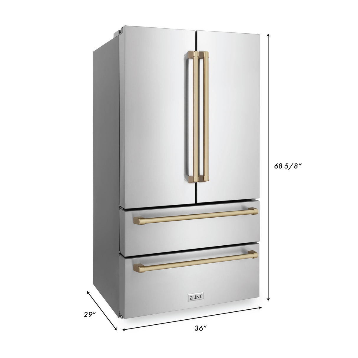 ZLINE 36 in. Autograph Edition Kitchen Package with Stainless Steel Dual Fuel Range, Range Hood, Dishwasher and Refrigeration with Champagne Bronze Accents (4KAPR-RARHDWM36-CB)