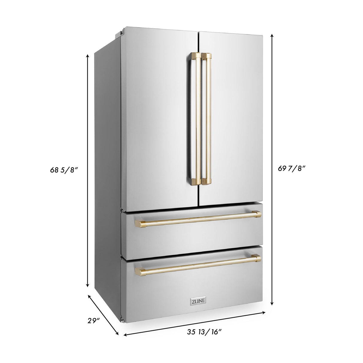 ZLINE 30 in. Autograph Edition Kitchen Package with Stainless Steel Dual Fuel Range, Range Hood, Dishwasher and French Door Refrigerator with Polished Gold Accents (4KAPR-RARHDWM30-G)