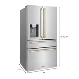 ZLINE Autograph Edition 30 in. Kitchen Package with Stainless Steel Dual Fuel Range, Range Hood, Dishwasher and French Door Refrigerator with External Water Dispenser with Polished Gold Accents (4AKPR-RARHDWM30-G)