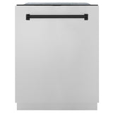 ZLINE 48 in. Autograph Edition Kitchen Package with Stainless Steel Dual Fuel Range, Range Hood, Dishwasher and Refrigeration Including External Water Dispenser with Matte Black Accents (4AKPR-RARHDWM48-MB)