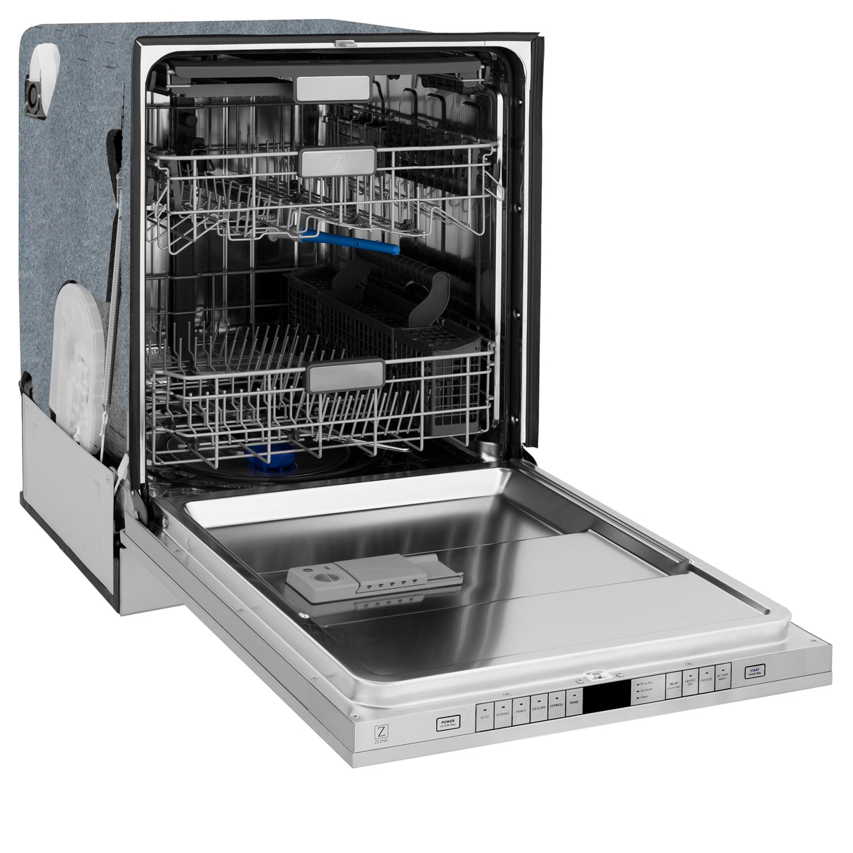 ZLINE Autograph Edition 24 in. 3rd Rack Top Touch Control Tall Tub Dishwasher in Stainless Steel with Matte Black Handle, 45dBa (DWMTZ-304-24-MB)