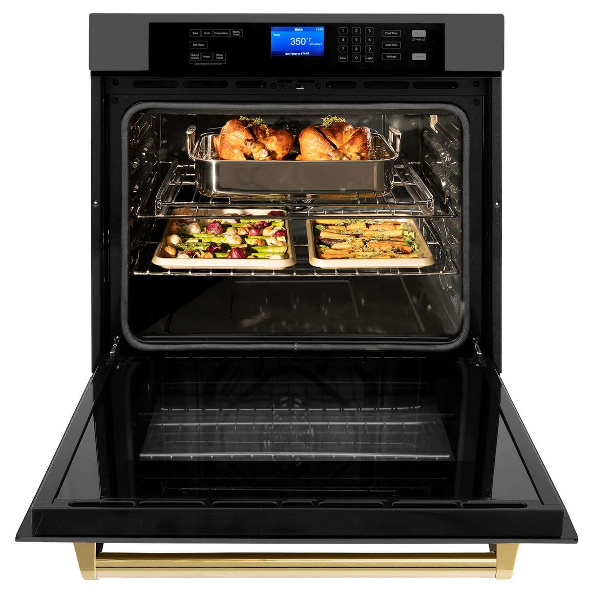 ZLINE Autograph Edition 30 in. Single Wall Oven with Self Clean and True Convection in Black Stainless Steel and Polished Gold Accents (AWSZ-30-BS-G)