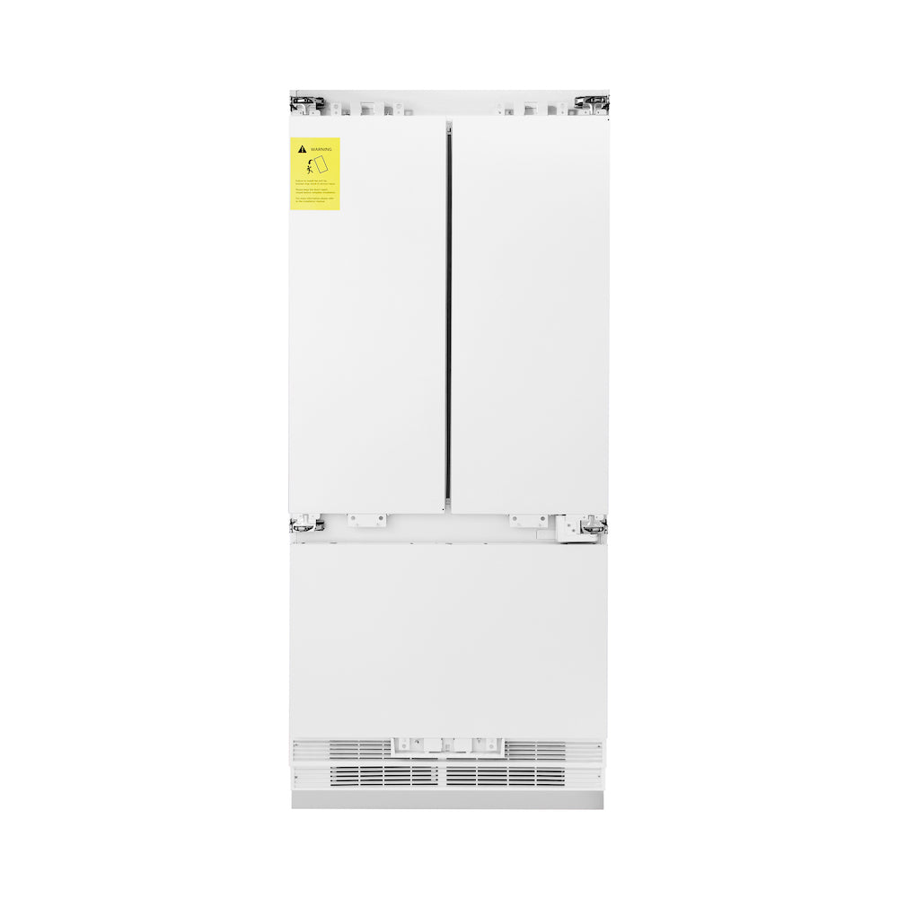 ZLINE Autograph Edition 36 in. 19.6 cu. ft. Panel Ready Built-in 3-Door French Door Refrigerator with Internal Water and Ice Dispenser with Polished Gold Handles (RBIVZ-36-G)