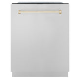 ZLINE  Autograph Edition 48 in. Kitchen Package with Stainless Steel Dual Fuel Range, Range Hood, Dishwasher and Refrigeration with Polished Gold Accents (4KAPR-RARHDWM48-G)