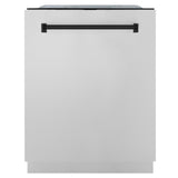 ZLINE Autograph Edition 24 in. 3rd Rack Top Touch Control Tall Tub Dishwasher in Stainless Steel with Matte Black Handle, 45dBa (DWMTZ-304-24-MB)