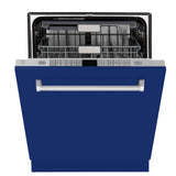 ZLINE 24 in. Monument Series 3rd Rack Top Touch Control Dishwasher with Blue Gloss Panel and Stainless Steel Tub, 45dBa (DWMT-24-BG)