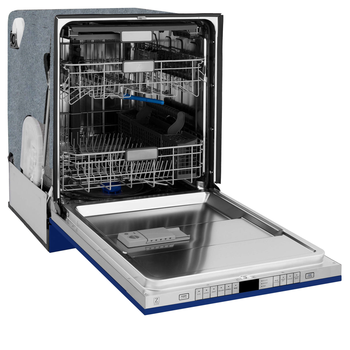 ZLINE 24 in. Monument Series 3rd Rack Top Touch Control Dishwasher with Blue Matte Panel, 45dBa (DWMT-24-BM)