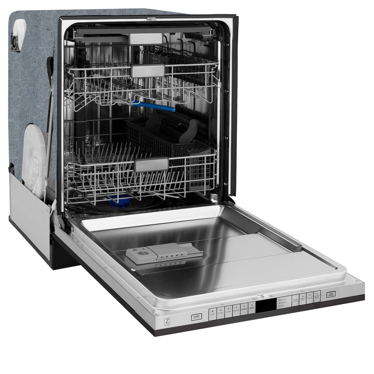 ZLINE 24 in. Monument Series 3rd Rack Top Touch Control Dishwasher with Black Stainless Steel Panel and Stainless Steel Tub, 45dBa (DWMT-BS-24)