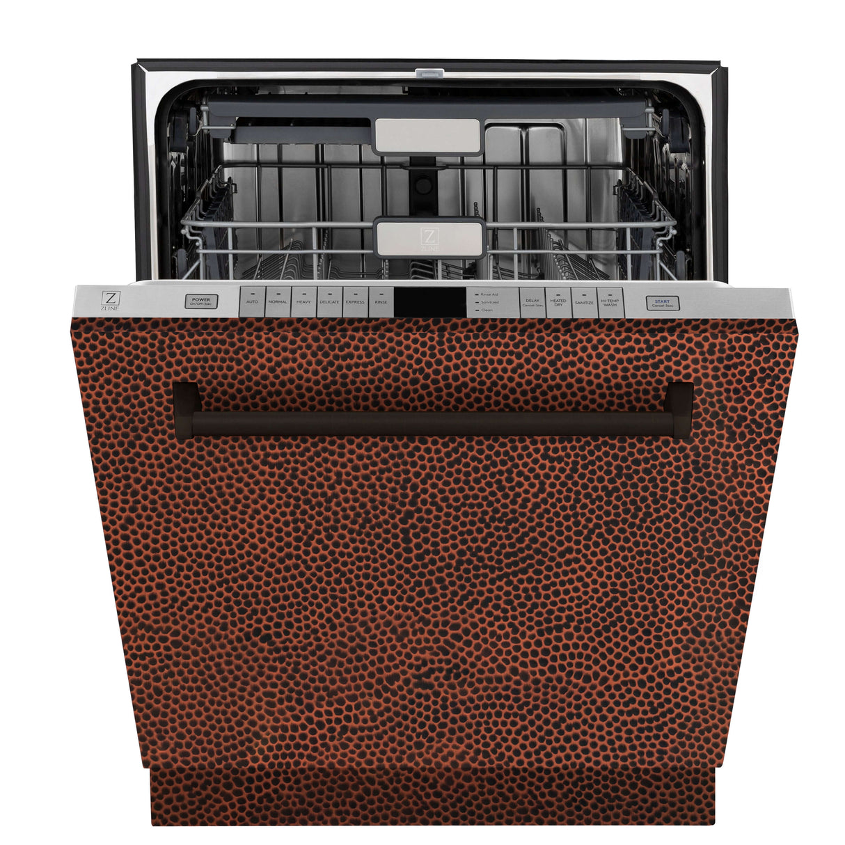 ZLINE 24 in. Monument Series 3rd Rack Top Touch Control Dishwasher with Hand-Hammered Copper Panel, 45dBa (DWMT-HH-24)