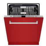 ZLINE 24 in. Monument Series 3rd Rack Top Touch Control Dishwasher with Red Gloss Panel, 45dBa (DWMT-RG-24)