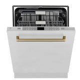 ZLINE Autograph Edition 24 in. 3rd Rack Top Touch Control Tall Tub Dishwasher in Stainless Steel with Champagne Bronze Handle, 45dBa (DWMTZ-304-24-CB)