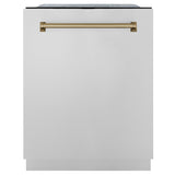 ZLINE 48 in. Autograph Edition Kitchen Package with Stainless Steel Dual Fuel Range, Range Hood, Dishwasher, and French Door Refrigerator with Champagne Bronze Accents (4KAPR-RARHDWM48-CB)