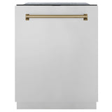 ZLINE 30 in. Autograph Edition Kitchen Package with Stainless Steel Dual Fuel Range, Range Hood, Dishwasher and French Door Refrigerator with External Water Dispenser and Champagne Bronze Accents (4AKPR-RARHDWM30-CB)