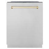 ZLINE Autograph Edition 30 in. Kitchen Package with Stainless Steel Dual Fuel Range, Range Hood, Dishwasher and French Door Refrigerator with External Water Dispenser with Polished Gold Accents (4AKPR-RARHDWM30-G)