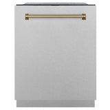 ZLINE Autograph Edition 24 in. 3rd Rack Top Control Tall Tub Dishwasher in Fingerprint Resistant Stainless Steel with Champagne Bronze Accents, 45dBa (DWMTZ-SN-24-CB)