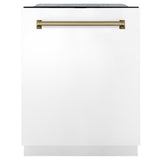 ZLINE 48 in. Autograph Edition Kitchen Package with Stainless Steel Dual Fuel Range with White Matte Door, Range Hood and Dishwasher with Champagne Bronze Accents (3AKP-RAWMRHDWM48-CB)