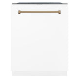 ZLINE 36 in. Autograph Edition Kitchen Package with Stainless Steel Dual Fuel Range with White Matte Door, Range Hood and Dishwasher with Champagne Bronze Accents (3AKP-RAWMRHDWM36-CB)