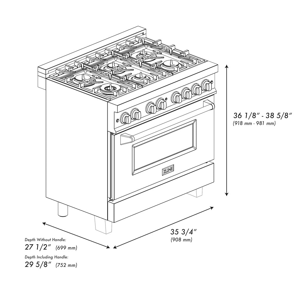 ZLINE Autograph Edition 36 in. 4.6 cu. ft. Dual Fuel Range with Gas Stove and Electric Oven in Fingerprint Resistant Stainless Steel with Polished Gold Accents (RASZ-SN-36-G)