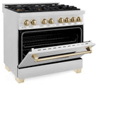 ZLINE Autograph Edition 36 in. 4.6 cu. ft. Dual Fuel Range with Gas Stove and Electric Oven in Fingerprint Resistant Stainless Steel with Polished Gold Accents (RASZ-SN-36-G)