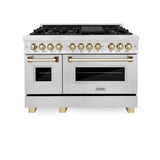 ZLINE Autograph Edition 48 in. 6.0 cu. ft. Dual Fuel Range with Gas Stove and Electric Oven in Fingerprint Resistant Stainless Steel with Polished Gold Accents (RASZ-SN-48-G)