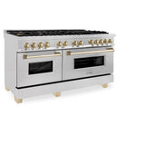 ZLINE Autograph Edition 60 in. 7.4 cu. ft. Dual Fuel Range with Gas Stove and Electric Oven in DuraSnow Stainless Steel with Polished Gold Accents (RASZ-SN-60-G)