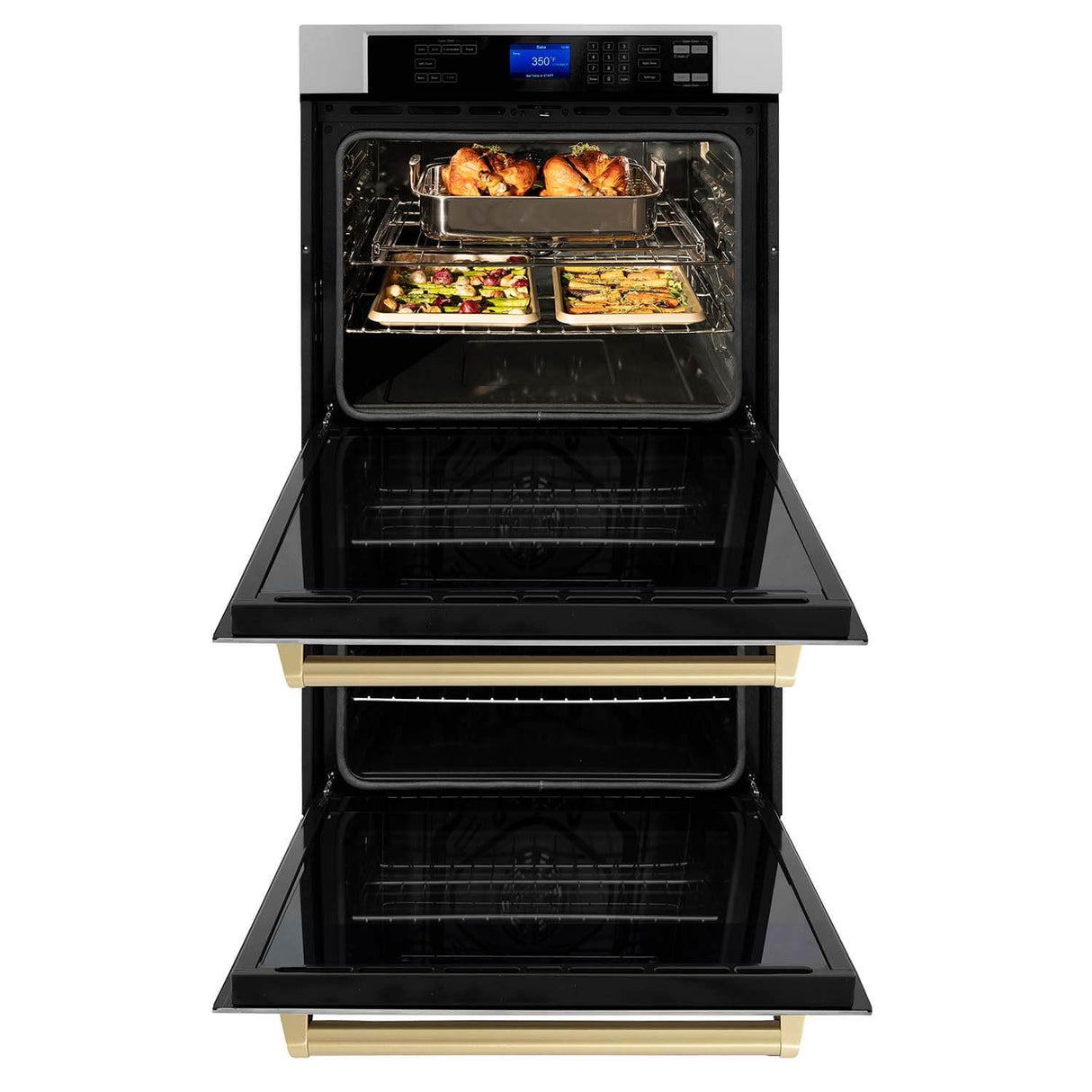 ZLINE 30 in. Autograph Edition Electric Double Wall Oven with Self Clean and True Convection in DuraSnow Stainless Steel and Polished Gold Accents (AWDSZ-30-G)