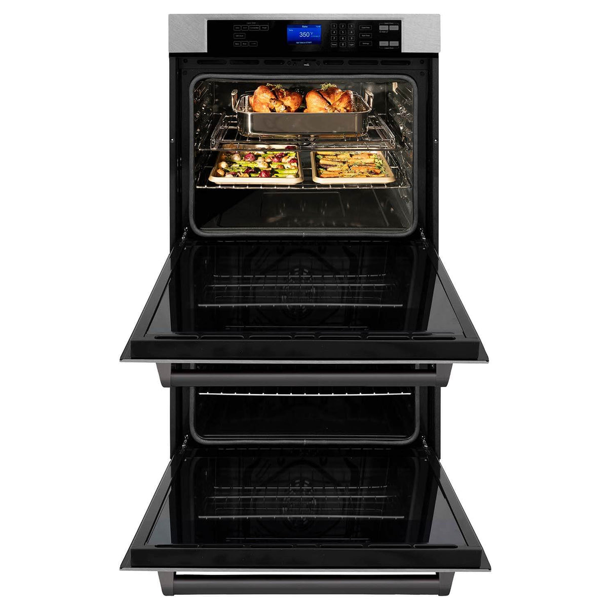 ZLINE Autograph Edition 30 in. Electric Double Wall Oven with Self Clean and True Convection in DuraSnow Stainless Steel and Matte Black Accents (AWDSZ-30-MB)