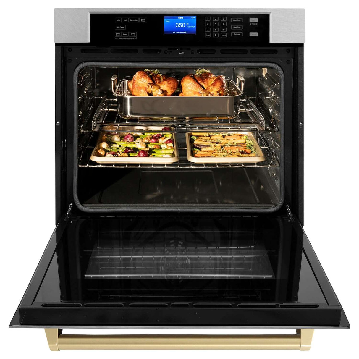 ZLINE 30 in. Autograph Edition Electric Single Wall Oven with Self Clean and True Convection in Fingerprint Resistant Stainless Steel and Champagne Bronze Accents (AWSSZ-30-CB)