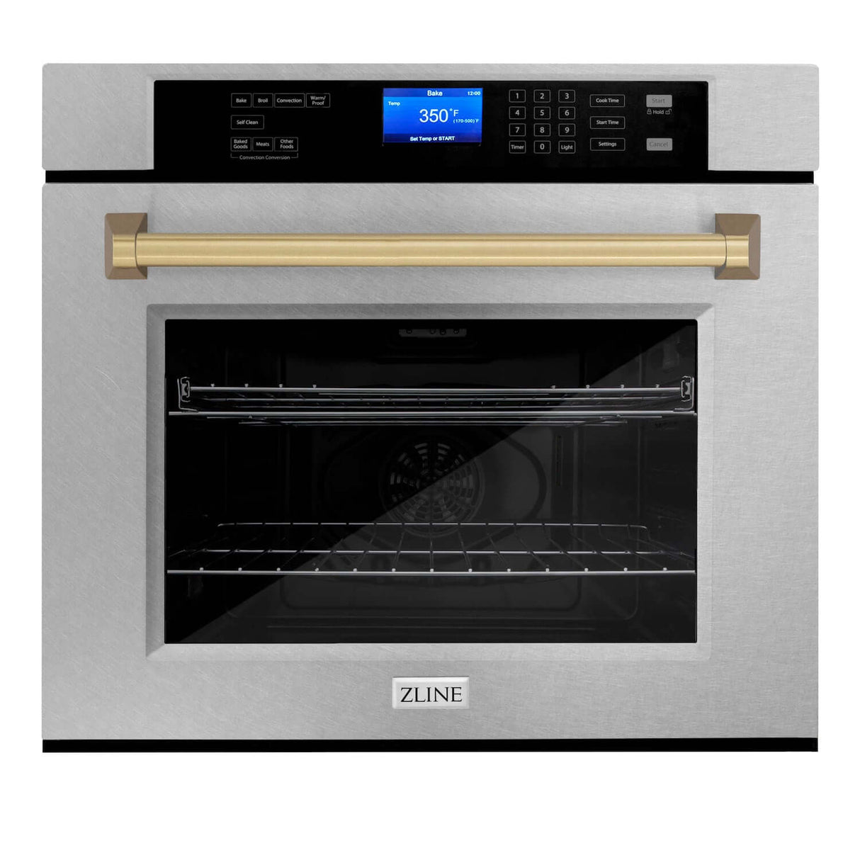 ZLINE 30 in. Autograph Edition Electric Single Wall Oven with Self Clean and True Convection in Fingerprint Resistant Stainless Steel and Champagne Bronze Accents (AWSSZ-30-CB)