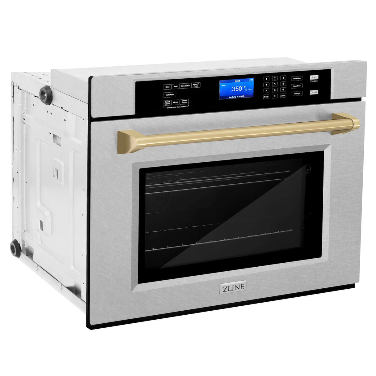 ZLINE 30 in. Autograph Edition Electric Single Wall Oven with Self Clean and True Convection in Fingerprint Resistant Stainless Steel and Champagne Bronze Accents (AWSSZ-30-CB)