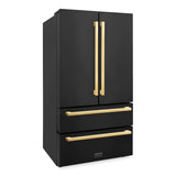 ZLINE Autograph Edition 36 in. 22.5 cu. ft 4-Door French Door Refrigerator with Ice Maker in Black Stainless Steel with Polished Gold Square Handles (RFMZ-36-BS-FG)