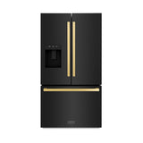 ZLINE Autograph Edition 36 in. 28.9 cu. ft. Standard-Depth French Door External Water Dispenser Refrigerator with Dual Ice Maker in Black Stainless Steel and Polished Gold Square Handles (RSMZ-W-36-BS-FG)