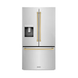 ZLINE Autograph Edition 36 in. 28.9 cu. ft. Standard-Depth French Door External Water Dispenser Refrigerator with Dual Ice Maker in Fingerprint Resistant Stainless Steel and Champagne Bronze Handles (RSMZ-W-36-CB)