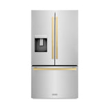 ZLINE Autograph Edition 36 in. 28.9 cu. ft. Standard-Depth French Door External Water Dispenser Refrigerator with Dual Ice Maker in Fingerprint Resistant Stainless Steel and Champagne Bronze Square Handles (RSMZ-W-36-FCB)