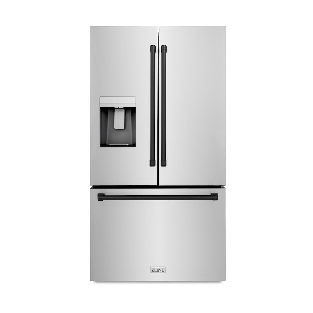 ZLINE Autograph Edition 36 in. 28.9 cu. ft. Standard-Depth French Door External Water Dispenser Refrigerator with Dual Ice Maker in Fingerprint Resistant Stainless Steel and Matte Black Handles (RSMZ-W-36-MB)