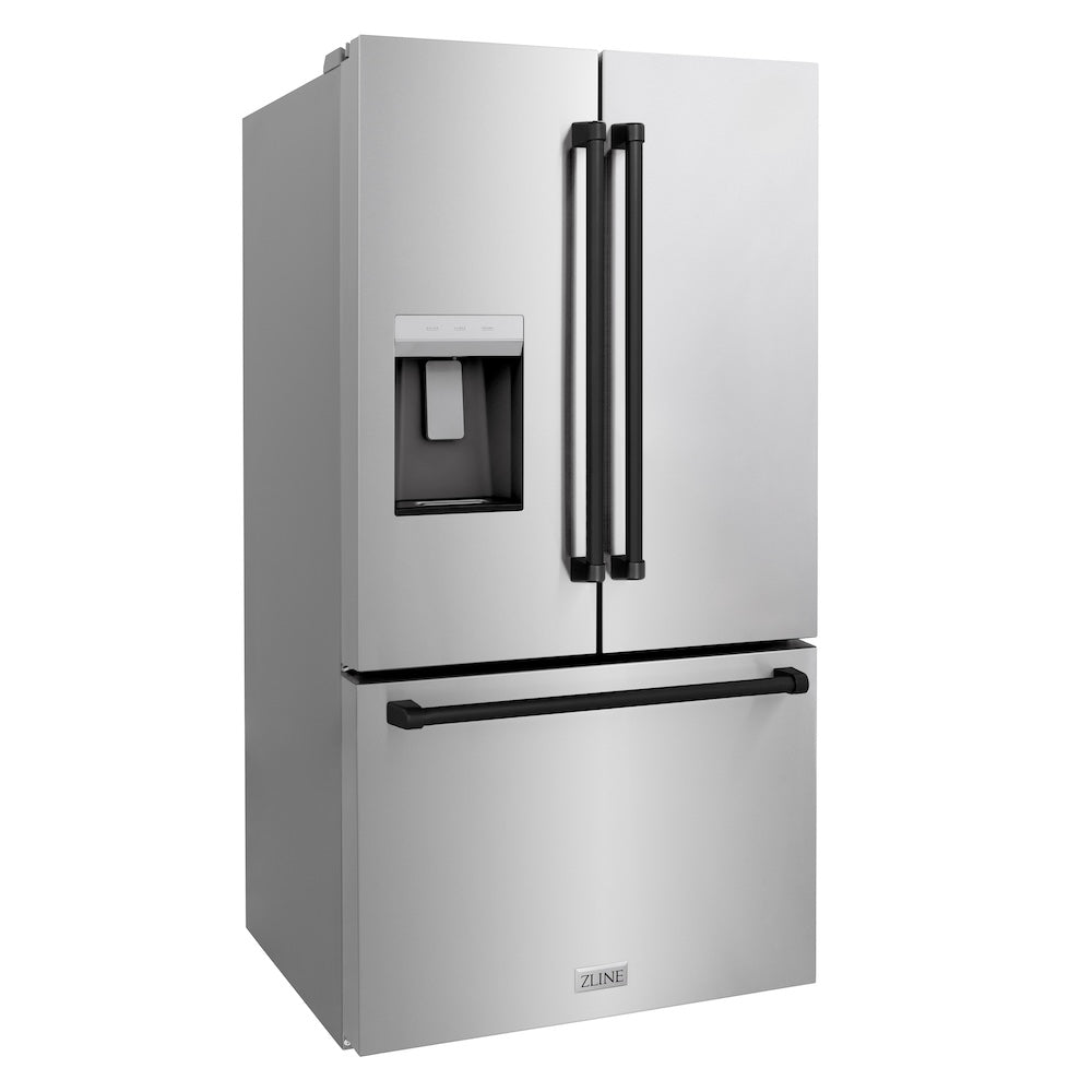 ZLINE Autograph Edition 36 in. 28.9 cu. ft. Standard-Depth French Door External Water Dispenser Refrigerator with Dual Ice Maker in Fingerprint Resistant Stainless Steel and Matte Black Handles (RSMZ-W-36-MB)